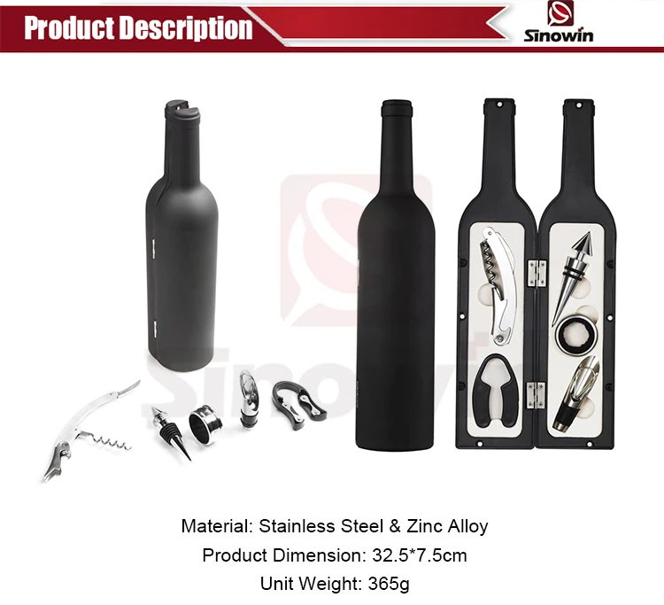 High Quality Zinc Alloy Openers Wine Bottle Shaped Gift Sets Of Wine