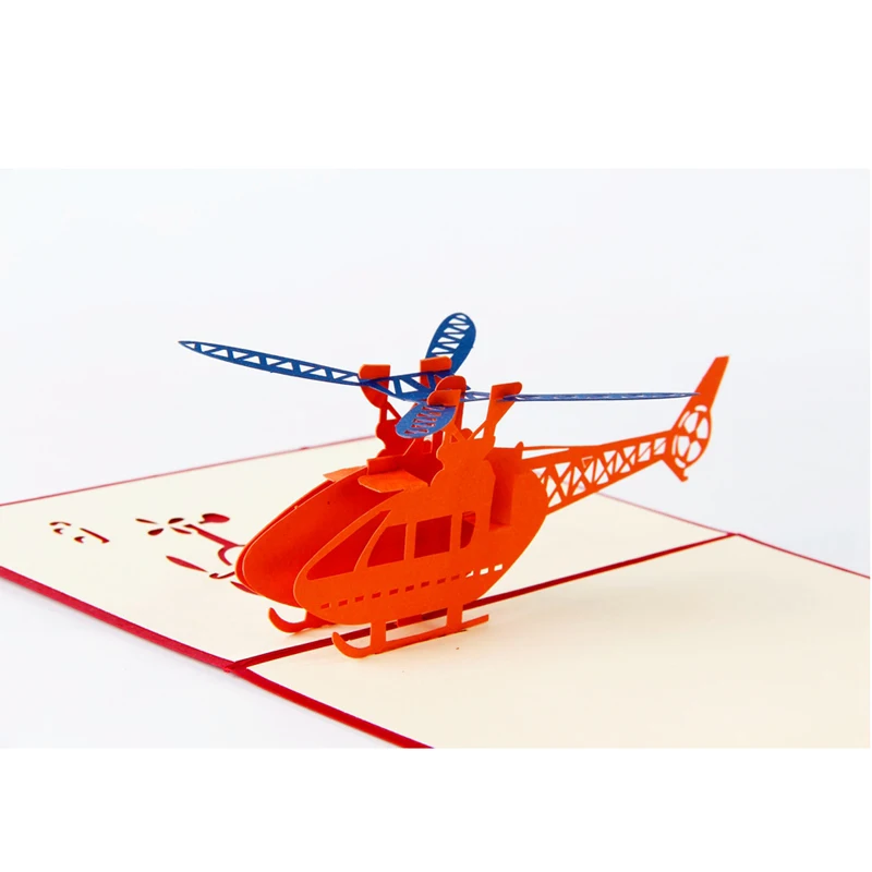1pcs Helicopter 3D Paper Laser Cut Pop Up Anime Vintage Birthday Greeting Cards Gifts Wishes Postcards Crafts with Envelope Gift (4)