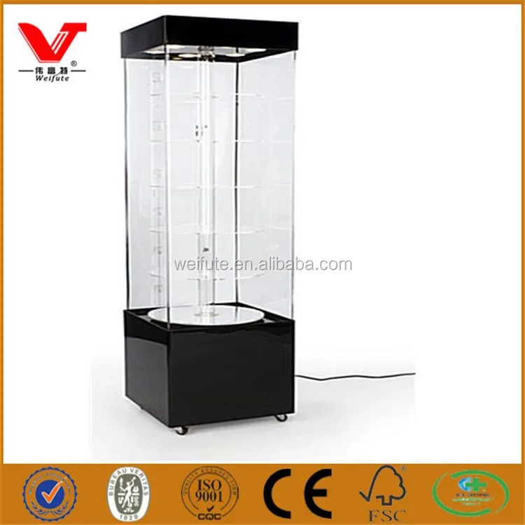 Rotating Acrylic Display Case With Motorized Shelves & Mirror Base