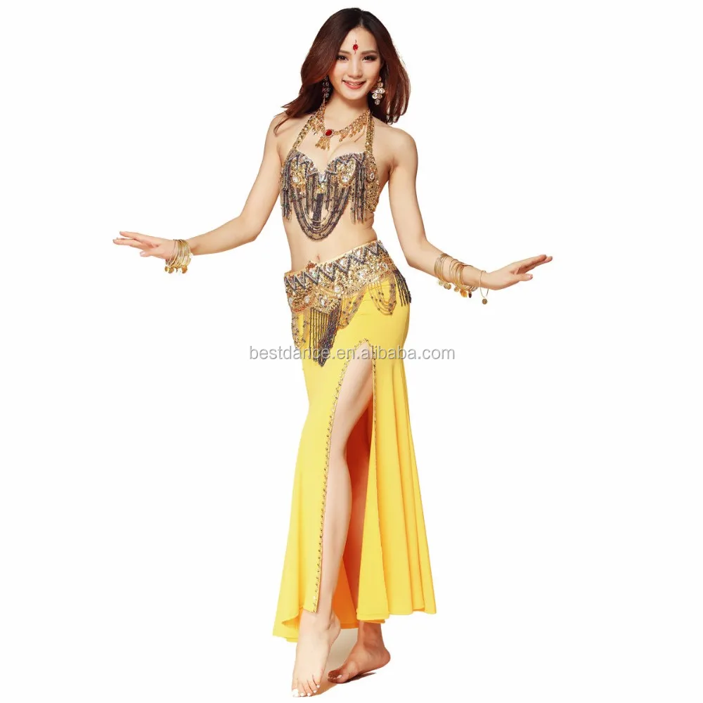 NEW Belly Dance Performance Costume Outfit Set Bra Top Belt Hip Scarf Bollywood
