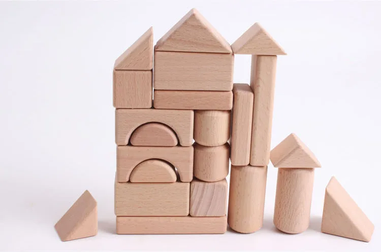 22pcs Natural Beech Wood Building Blocks Children's Educational Diy Toy ...