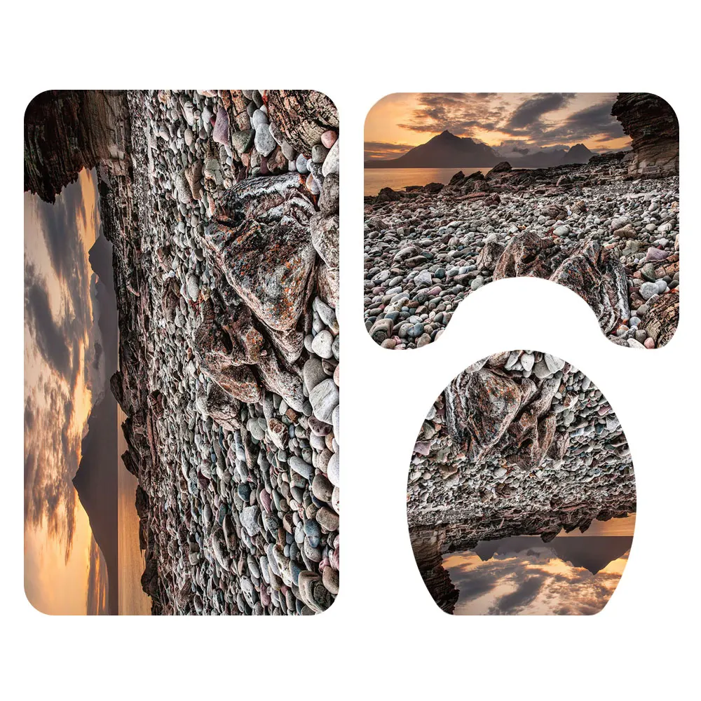 New arrival Anti Slip Bathroom Rug 4 Piece Set Custom print Shower curtain