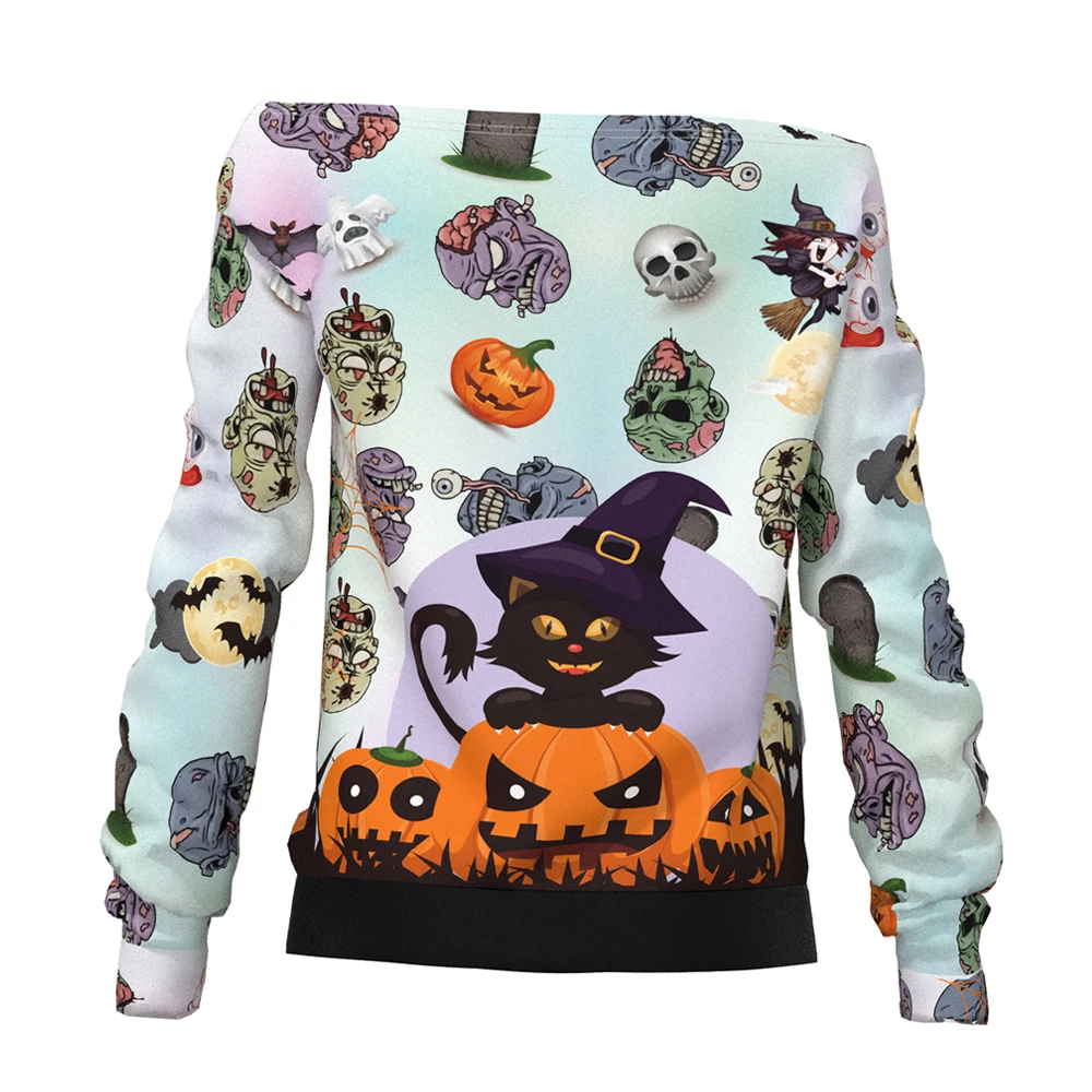 Plus Size Women Sweatshirts Halloween Casual Street Slash Neck Top ...