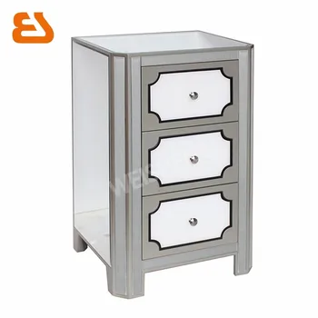 3 Drawer Wooden Silver Mirrored Chest With White Glass Tiles
