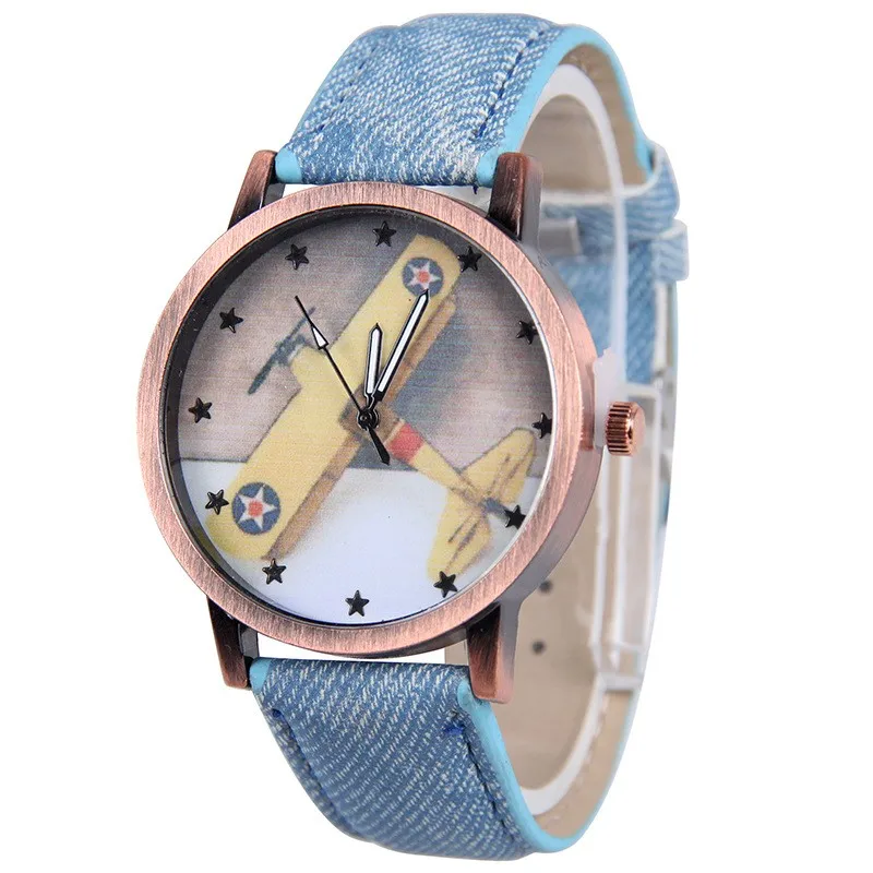 Stylish Airplane Designer Gold Dial Fabric Children Watches Cheap