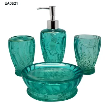 4pcs Sea Theme Green Transparent Resin Bathroom Accessories Sets ... 4pcs Sea Theme Green Transparent Resin Bathroom Accessories Sets ...