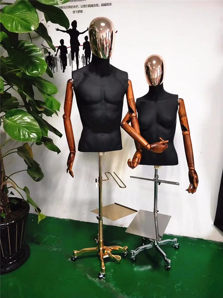 Wooden Arm Chrome Head Mannequin Half Body Torso Mannequin Buy Half