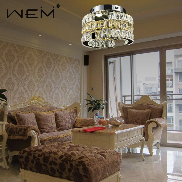 Dining Room Round Hotel Ceiling Light Clear Crystal Champagne Decorating Ceiling Lamp