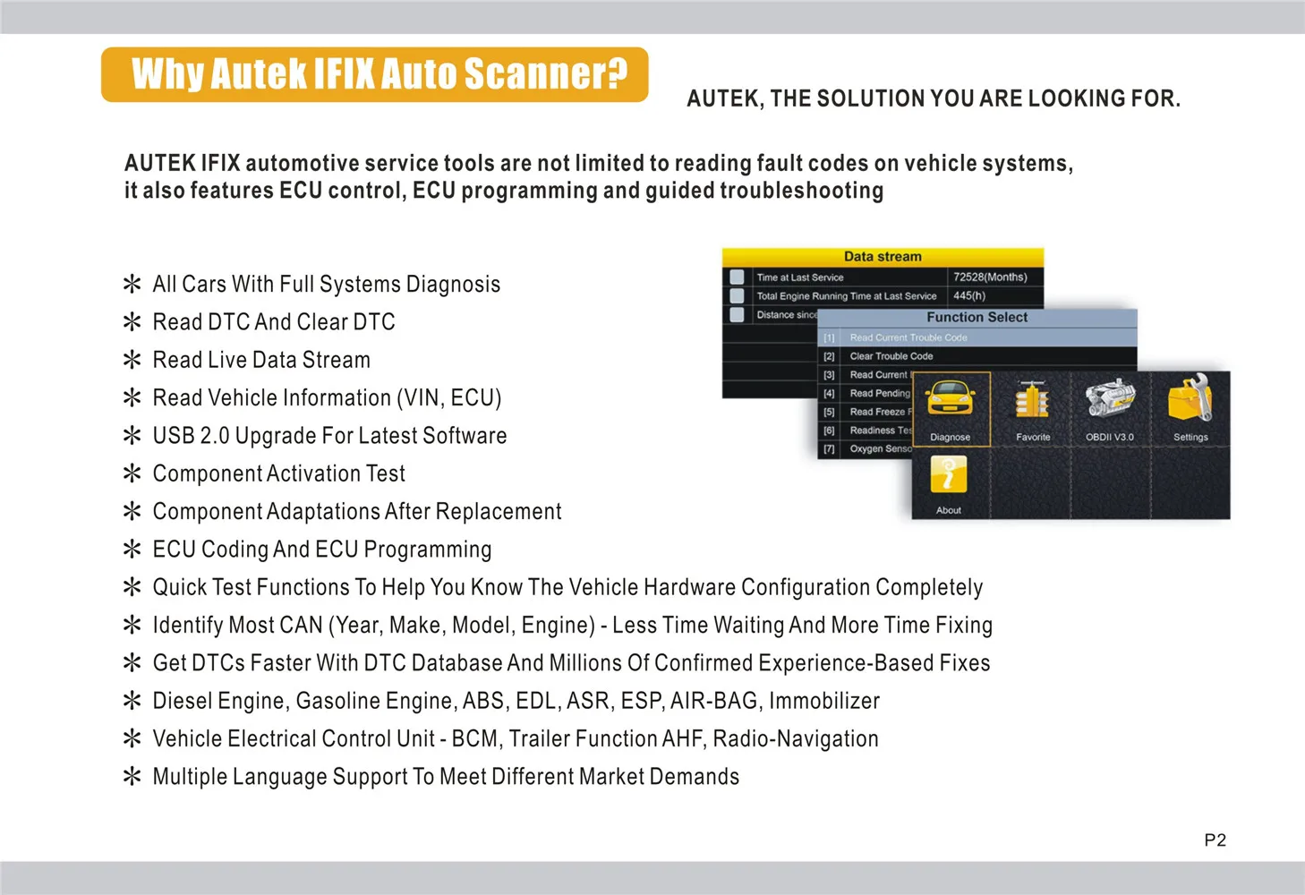 Multi Languages Auto Diagnostic Tool Ecu Coding Autek Ifix969 Support