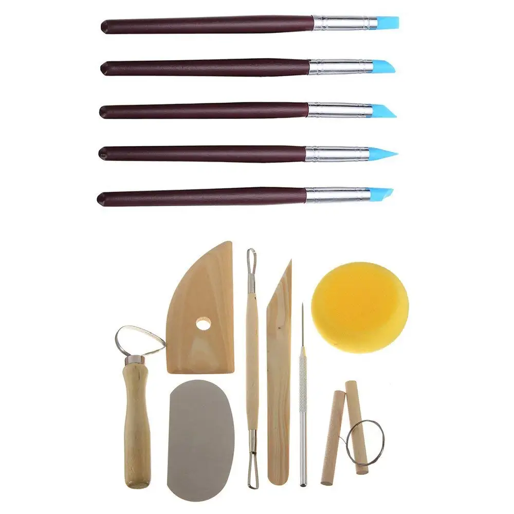 ROSENICE Wooden Pottery Clay Sculpture Carving Tool Set Polymer Molding Shaping Tools 5pc
