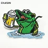 Custom iron on embroidery patch frog and beer laser cut outline 100% embroidery animal patch