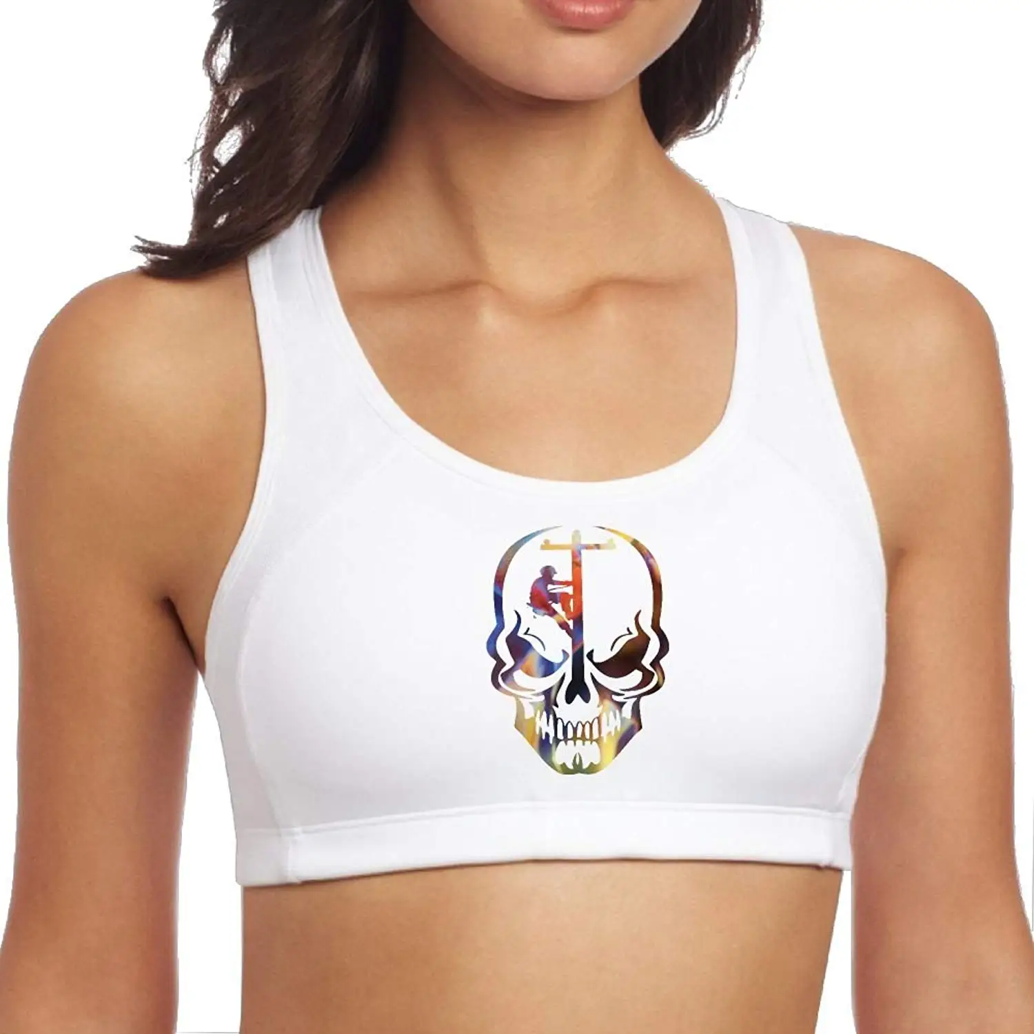 Women Sports Bra Lineman Skull Electrician Power