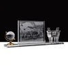Best Gift 2D Laser Crystal Frame Pen Holder With Rotating Globe For Business Partner