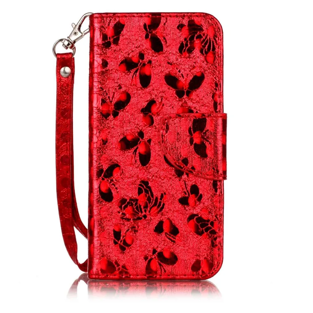 Book Wallet Laser butterfly leather flip phone case for Iphone 7/7plus