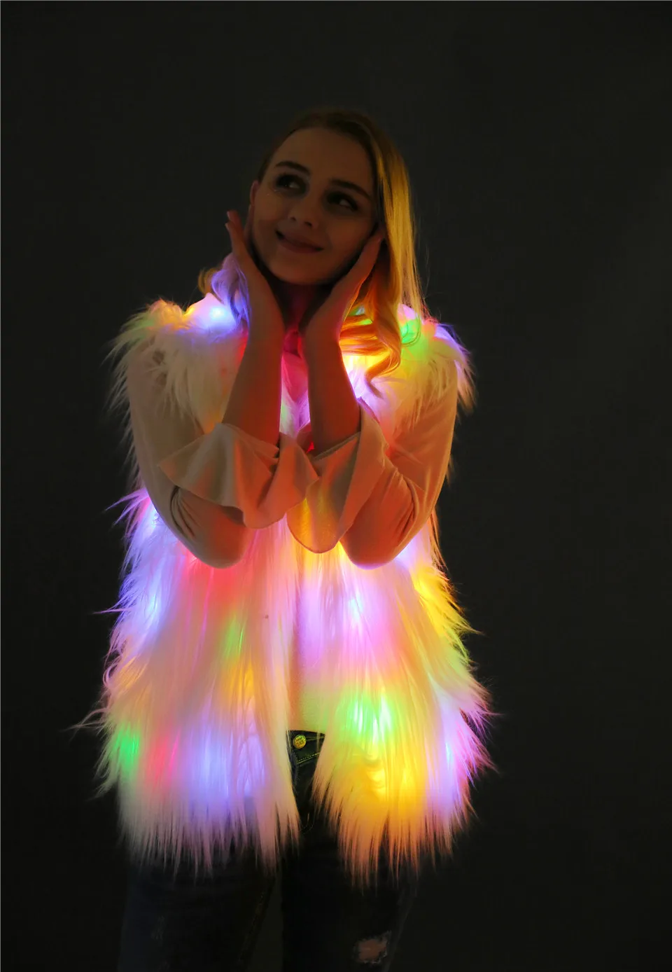 Winter White LED Lights Hooded Faux Fur Vest Coat Jacket Halloween Christmas Party vests