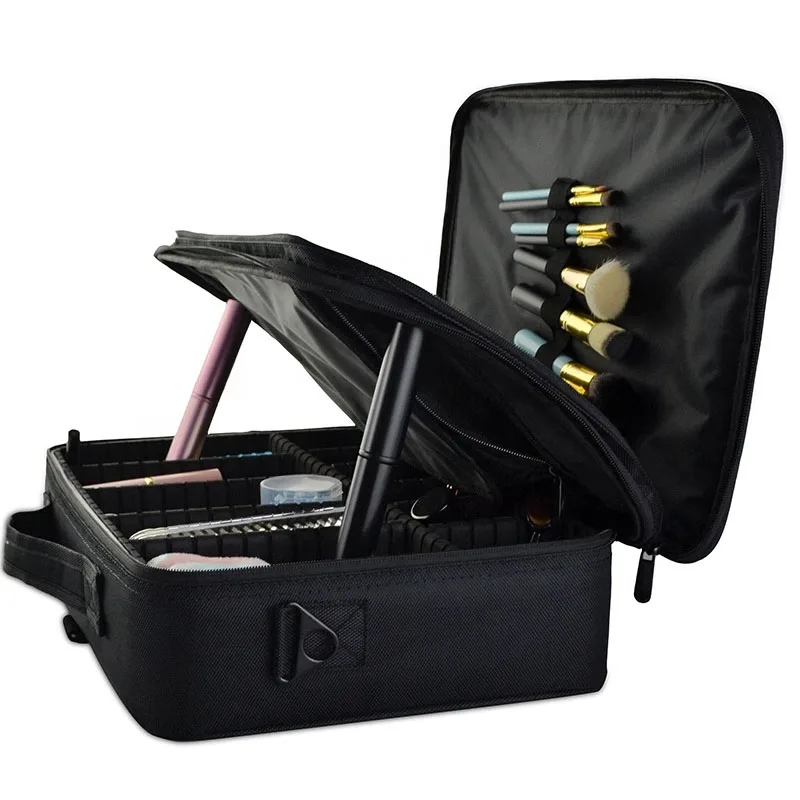 Youtube Travel Makeup Bag With Brush Holder Black&rose Red