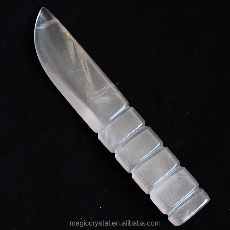Handmade Natural Rose Quartz Crystal Stone Carving Knife Jade Dagger ...