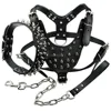Quality Spiked Dog Collar and Leash Harness Set Leather Dog Leads