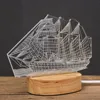 wholesale led light lamp acrylic 3d lighting boat design wooden base desk lamp
