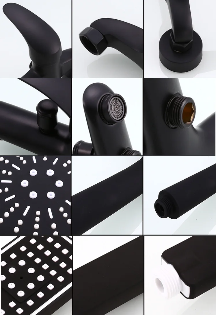 Black Shower Mixer Bathtub Faucet Bathroom Shower Adjustable Slide Bar