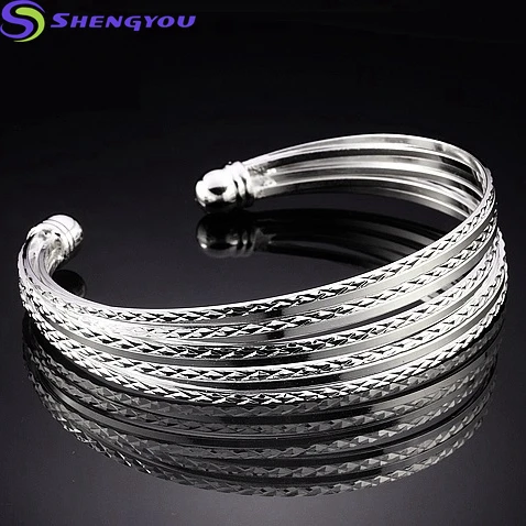 Jewelry Wholesale China 925 Silver Plated Cuff Bangle Bracelet Women