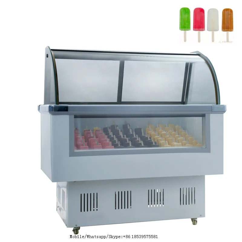 Flat Glass Door Chest Freezer With Sneeze Guard Ice Cream Dipping