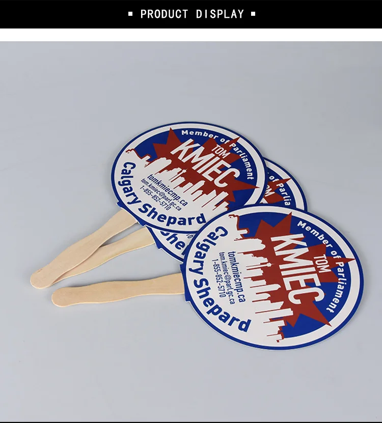Custom Printed Wooden Handle Paper Circular Hand Fan with Your Brand Logo