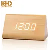 KH-WC006 KING HEIGHT High Quality Temperature Display Voice Control Triangle Wooden Clock with Logo
