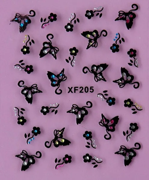 butterfly black 3D design Water Transfer Nails Art Sticker decals lady women manicure tools Nail Wraps
