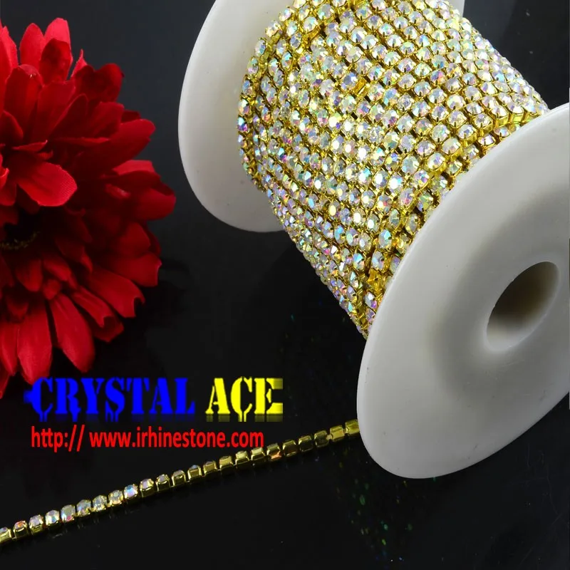 SS12 high density close cup chain crystal ab rhinestone cup chain gold claw chain China