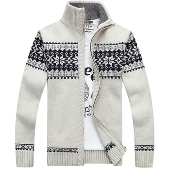 Winter Custom Zipper Collar Jacquard Knitting Men Cardigan Sweater ...
