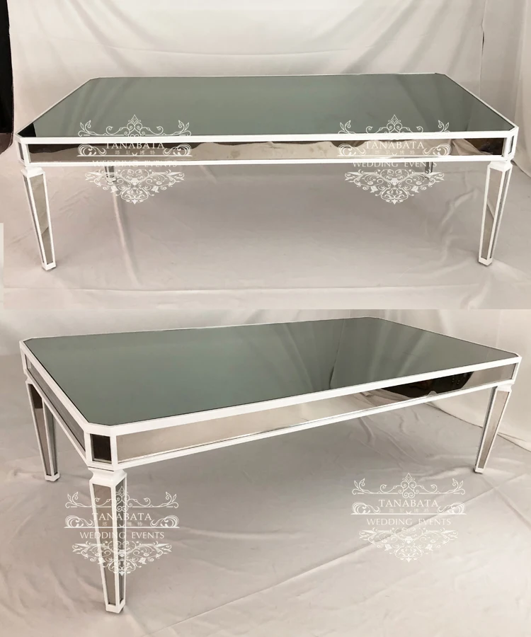 Luxury Rectangle Silver Stainless Steel Mirror Glass Top Wedding Dining