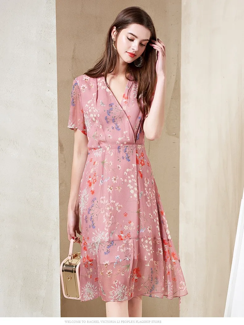 Latest Fashion V-neck 100% Silk Summer Floral Dress For Women - Buy ...