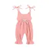 Baby's Jumpsuit pure color cotton hemp suspension with jumper pants leisure crawl clothing baby's crawl clothing