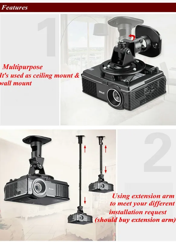 Universal Aluminum Alloy 13.6kg 22.6cm 360 Degree Projector Ceiling