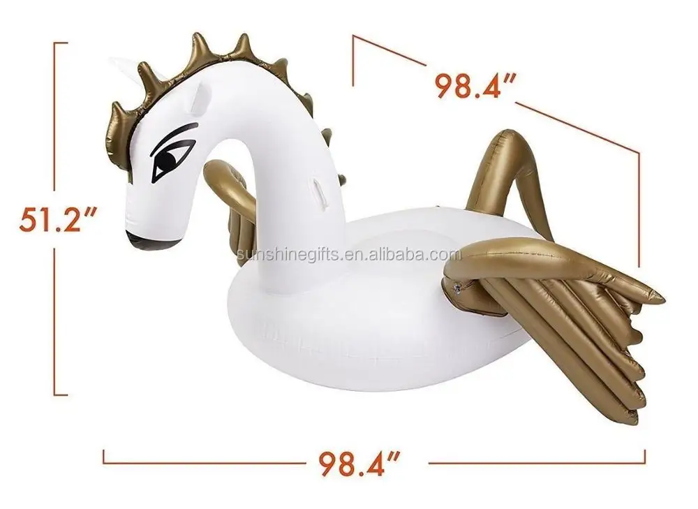 Pvc Inflatable Golden Flying Horse Rider Swimming Pool Float Summer