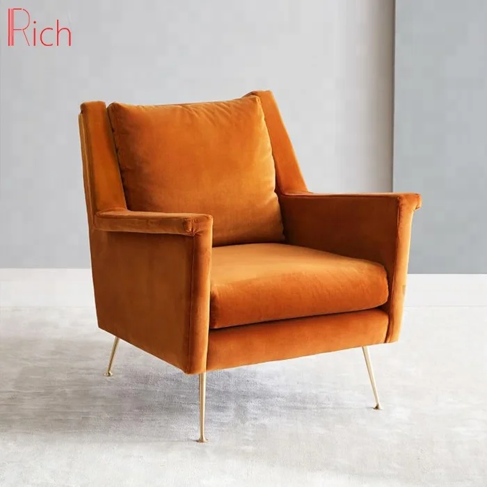 Wholesale Home Furniture Wing Back Chair Modern Orange Velvet One