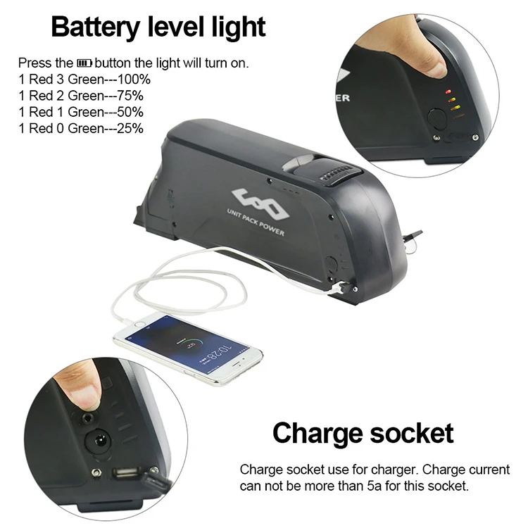 Rechargeable Down Tube 18650 Batteries Akku Electric Bike 48v 10ah