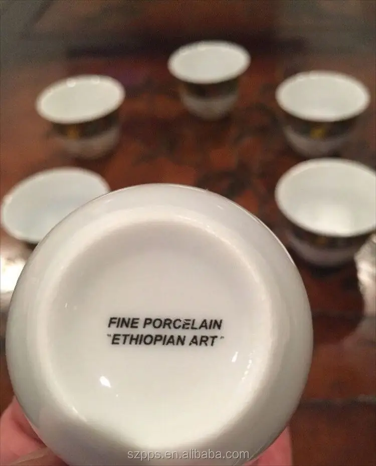 Ethiopian Queen Sheba Fine Art Porcelain Expresso Coffee Cups Set Of 6
