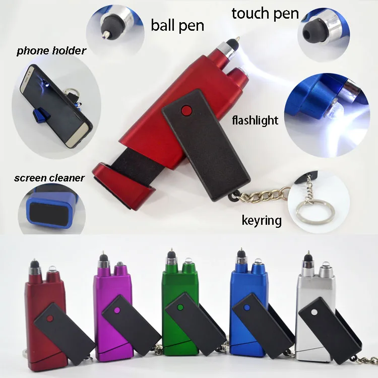 Customized 6 In 1 Multifunctional Keychain With Led Light,Ball Pen