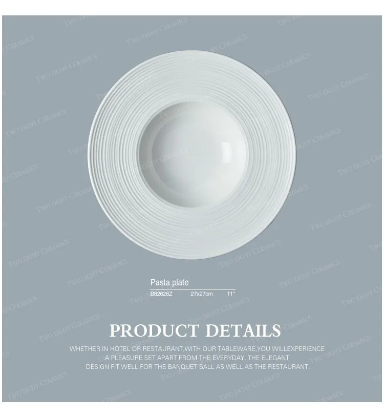 Wholesale western crockery dinnerware white restaurant hotel ceramic plate good 11" porcelain pasta plate