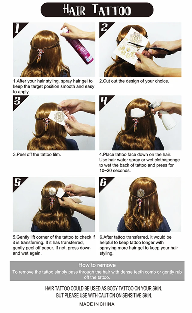 Beauty sticker temporary gold and silver metallic hair tattoo sticker custom tattoo