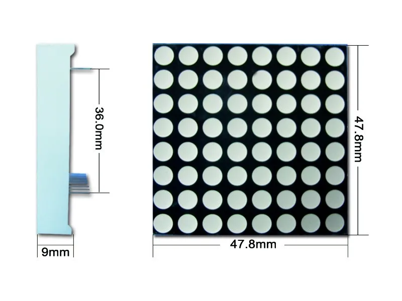Dongguan keming led matrix 4.8mm fym19881aur, fym19881bur red 8x8 dot matrix display