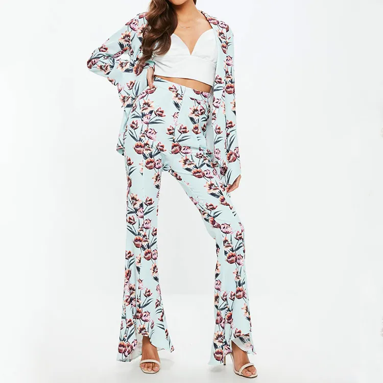 Guangzhou factory manufacturer ladies casual flare floral pants