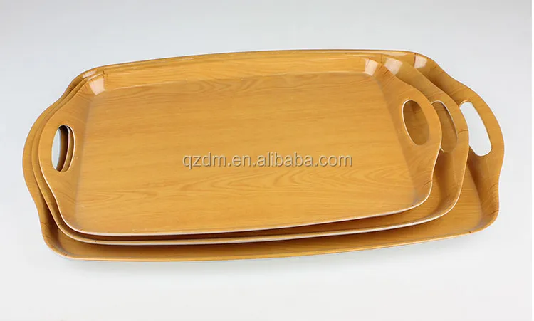 Wood grain Print Plastic tray sets with two handle