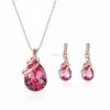 Fashion Rose Gold Plated Ping Crystal Necklace Set Wholesale XSJS-0176