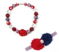 Nice Red Resin Flower Pendant Chunky Necklace Kids Princess Girl Pearl Headband Bubblegum Toddler Jewelry Set