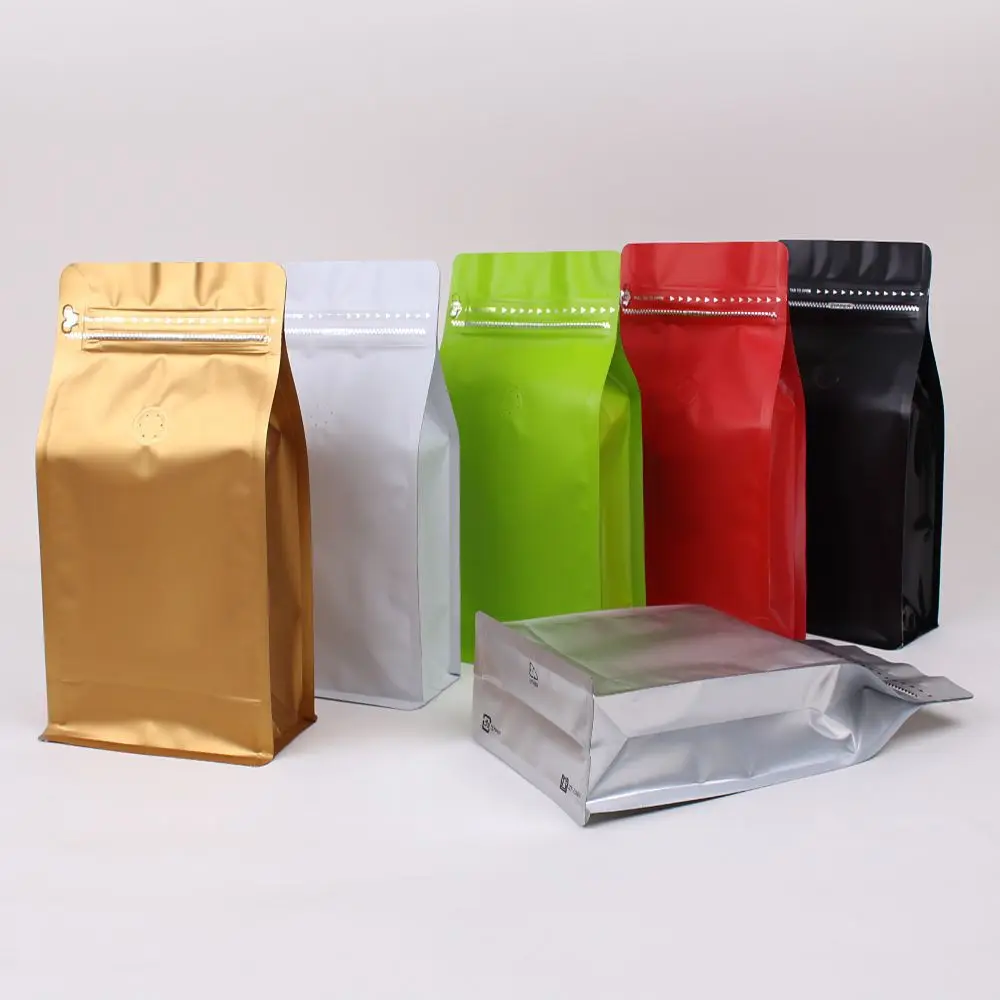 Aluminum Foil Lined Gusseted Packaging Zipper Top Custom Printing 250g Stand Up Coffee Bag With Valve