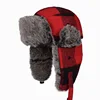 unisex Custom winter fleece windproof grid Fur ear cuff hats