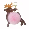 2019 Christmas Deer Plush Ball Keychain Faux Rabbit Fur Pom Pom Keychain Handbag Tote Bag Charm Pendant Key Ring for Women